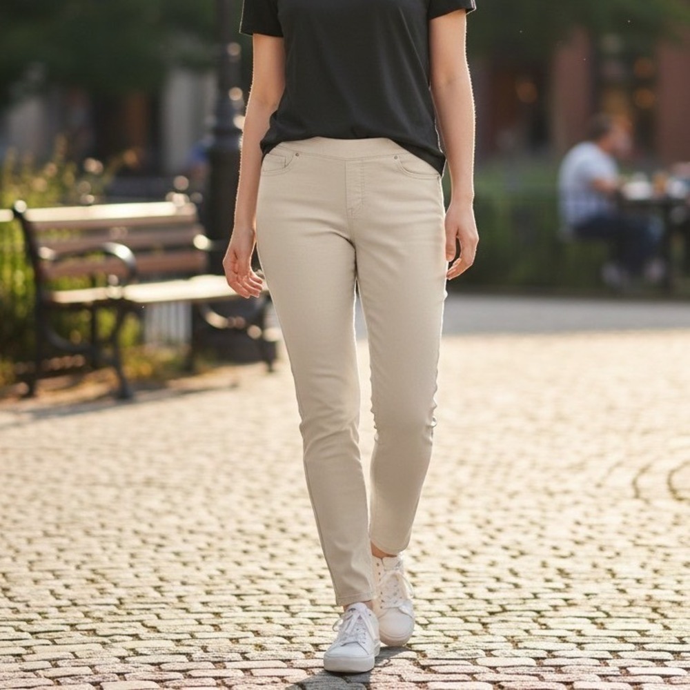 H&M Pull On Jeggings Beige High Waisted Skinny Stretch Minimalist Neutral‎ Sz 12
